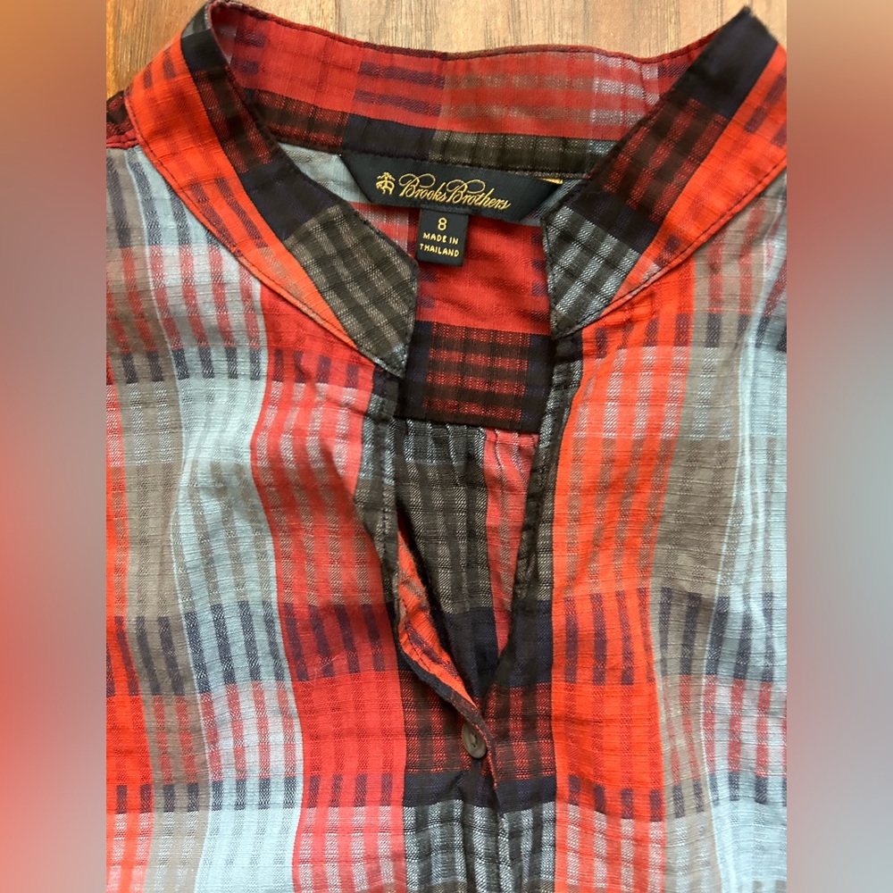 Brooks Brothers Red and Blue Plaid Midi Dress Cap Sleeveless Seersucker Size 8 - Picture 4 of 9